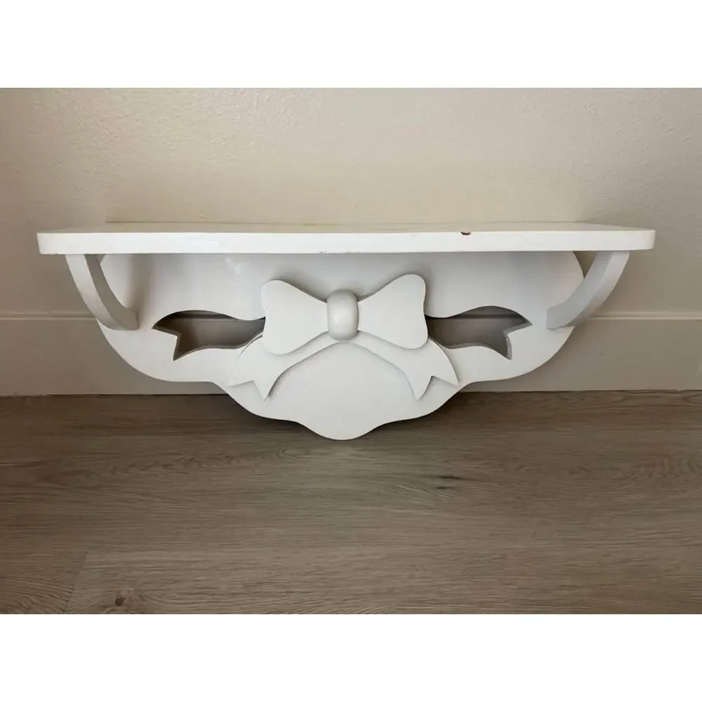 Vintage 90s White Painted Wood Bow Shelf